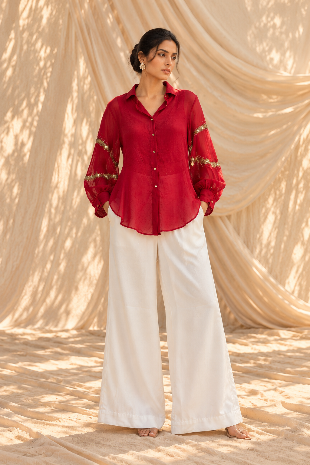 Crimson Embellished Shirt Coord Set
