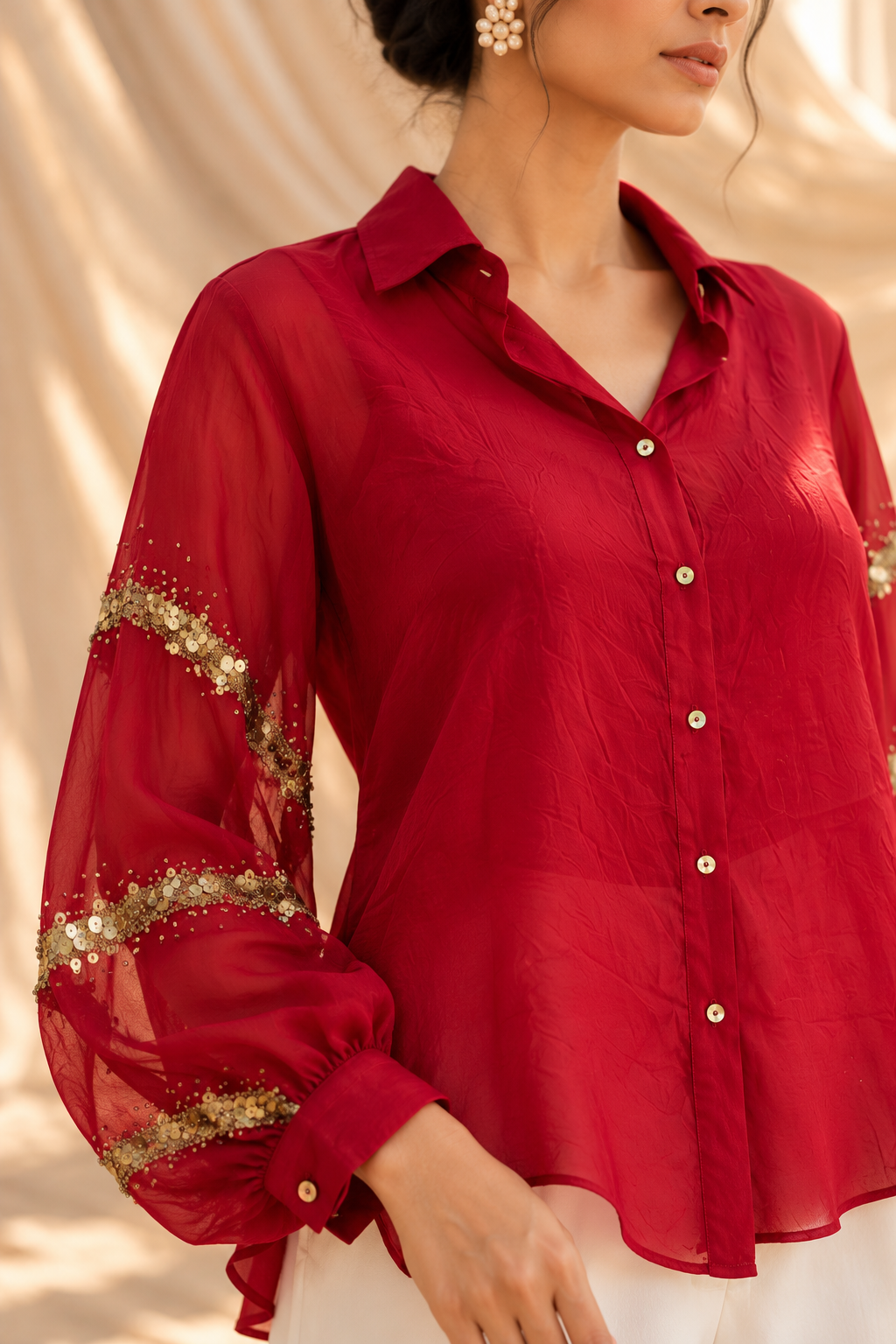 Crimson Embellished Shirt Coord Set