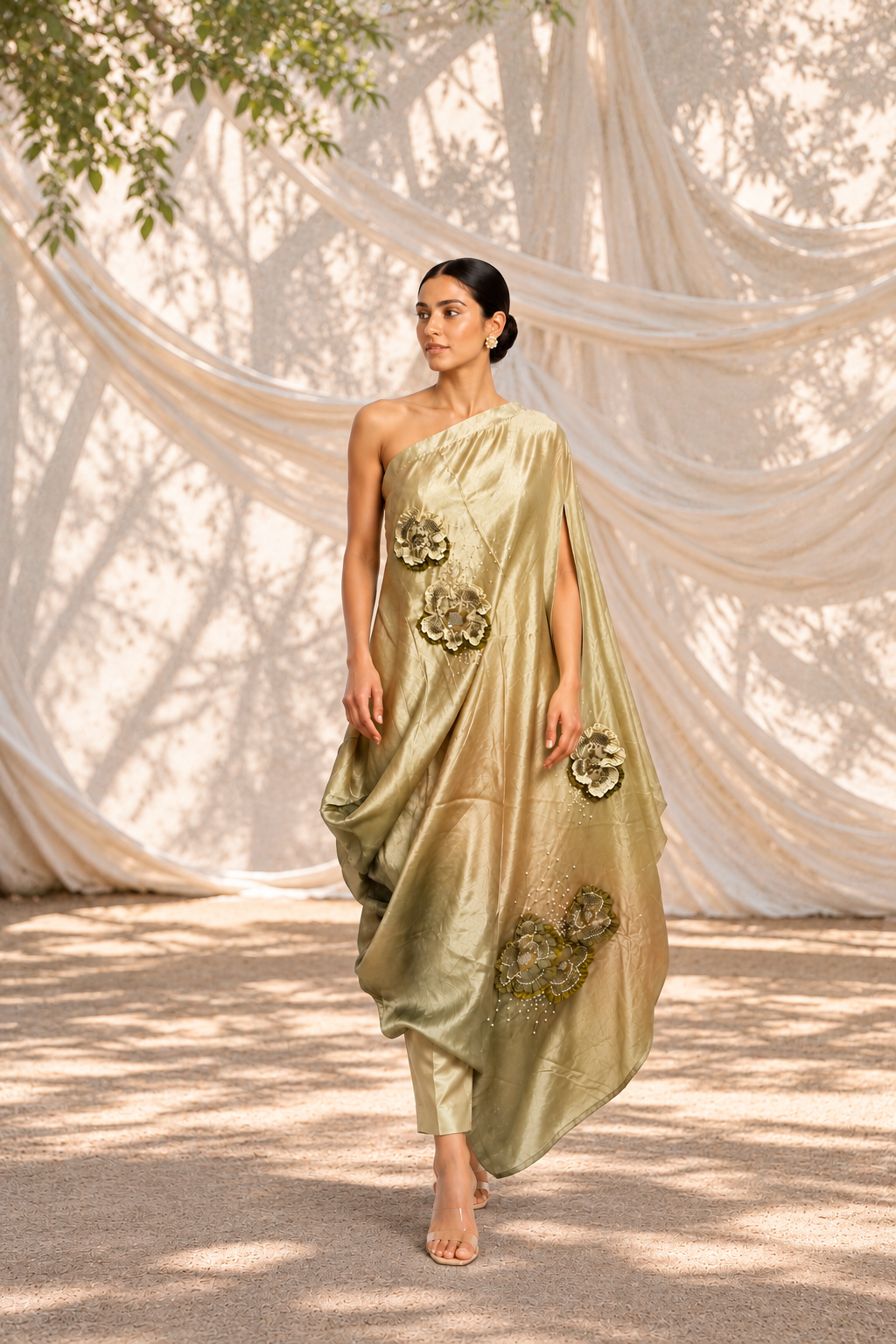 Champagne One Shoulder Kurta Set