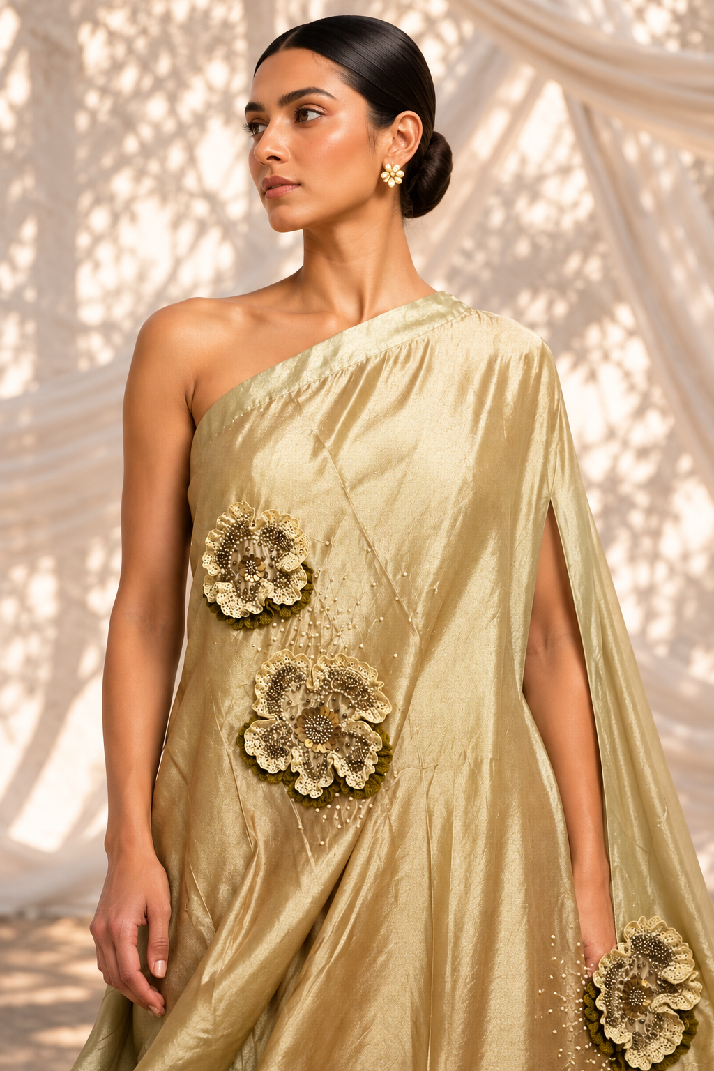 Champagne One Shoulder Kurta Set
