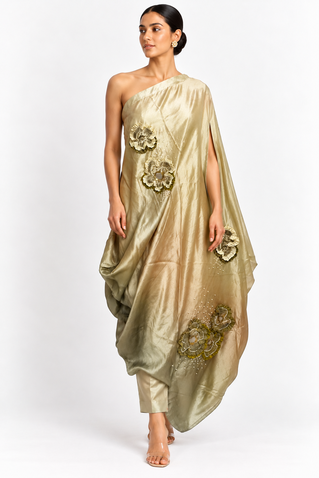 Champagne One Shoulder Kurta Set