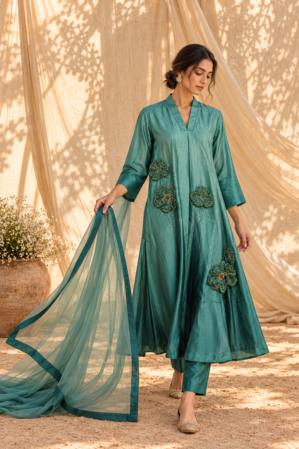 Blue Lagoon Pleat Kurta Set