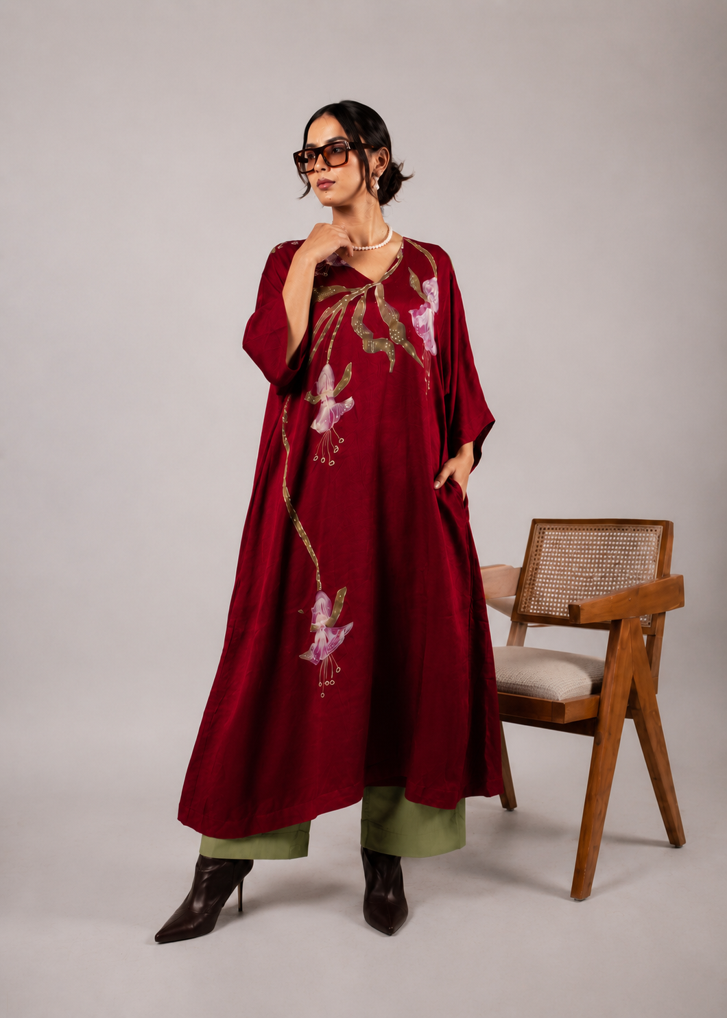 Crimson Drooping Kurta Set