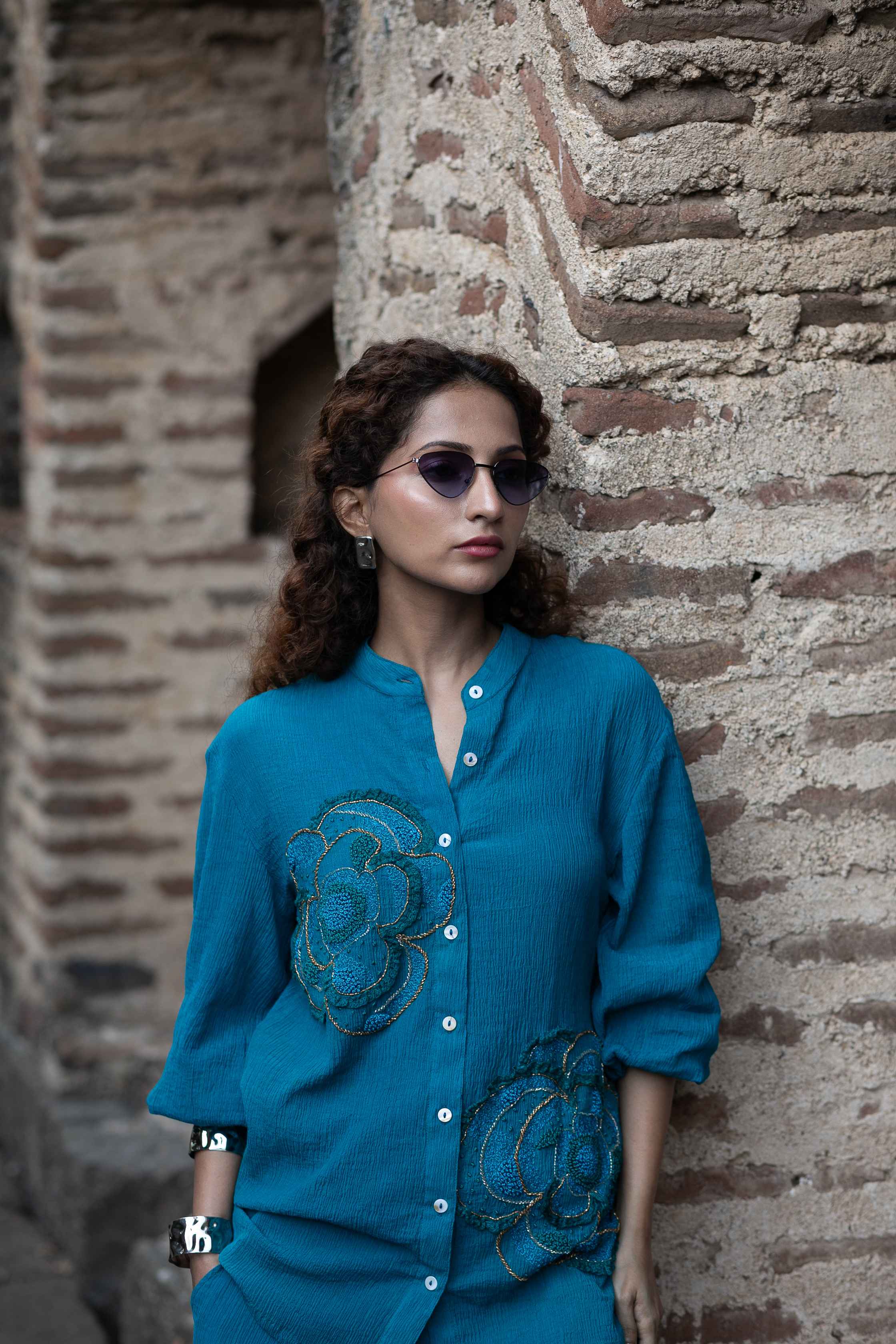 Teal Flora Hand Embroidered Co-ord Set