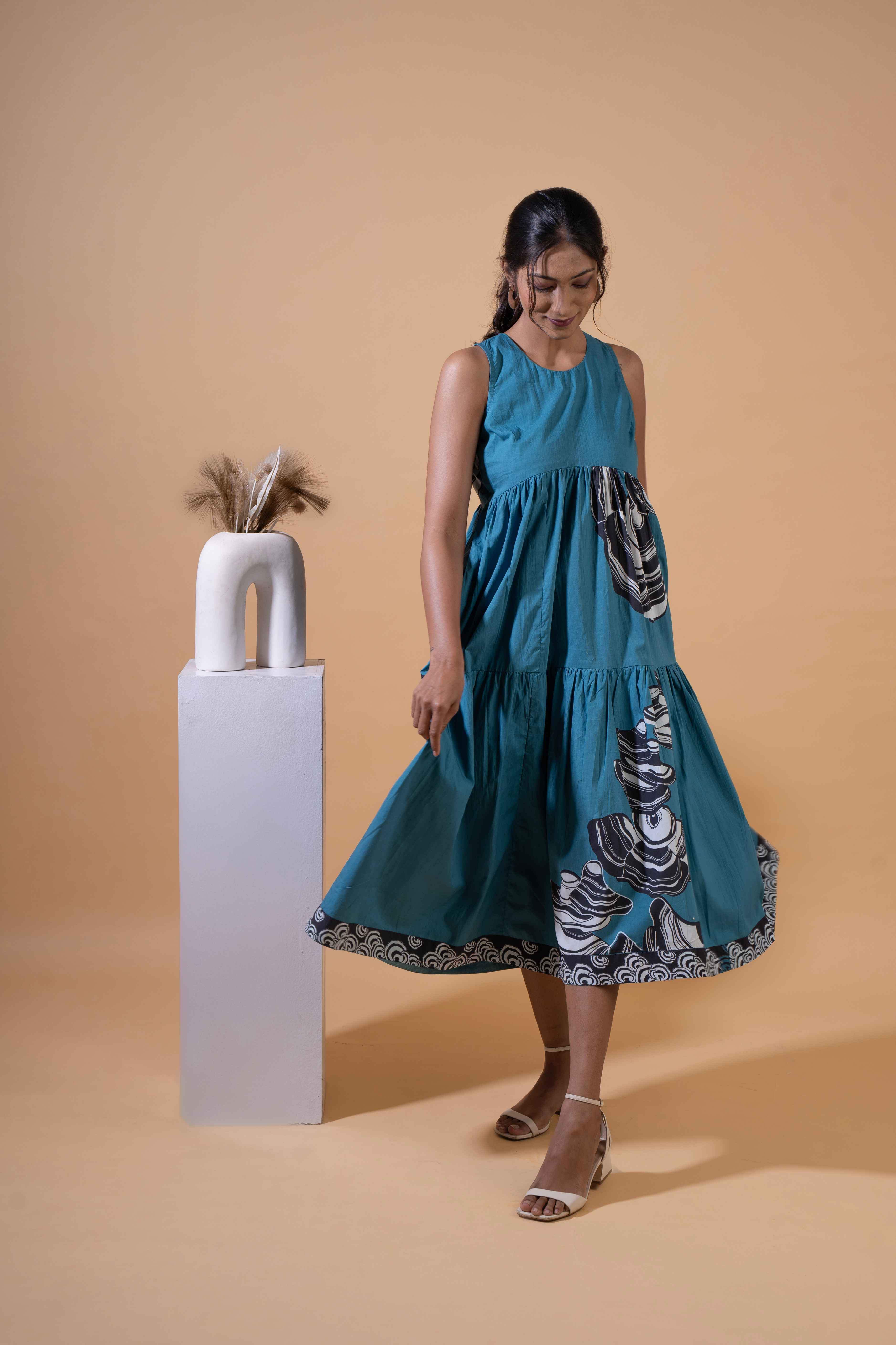 Oceanic Waves Midi Dress