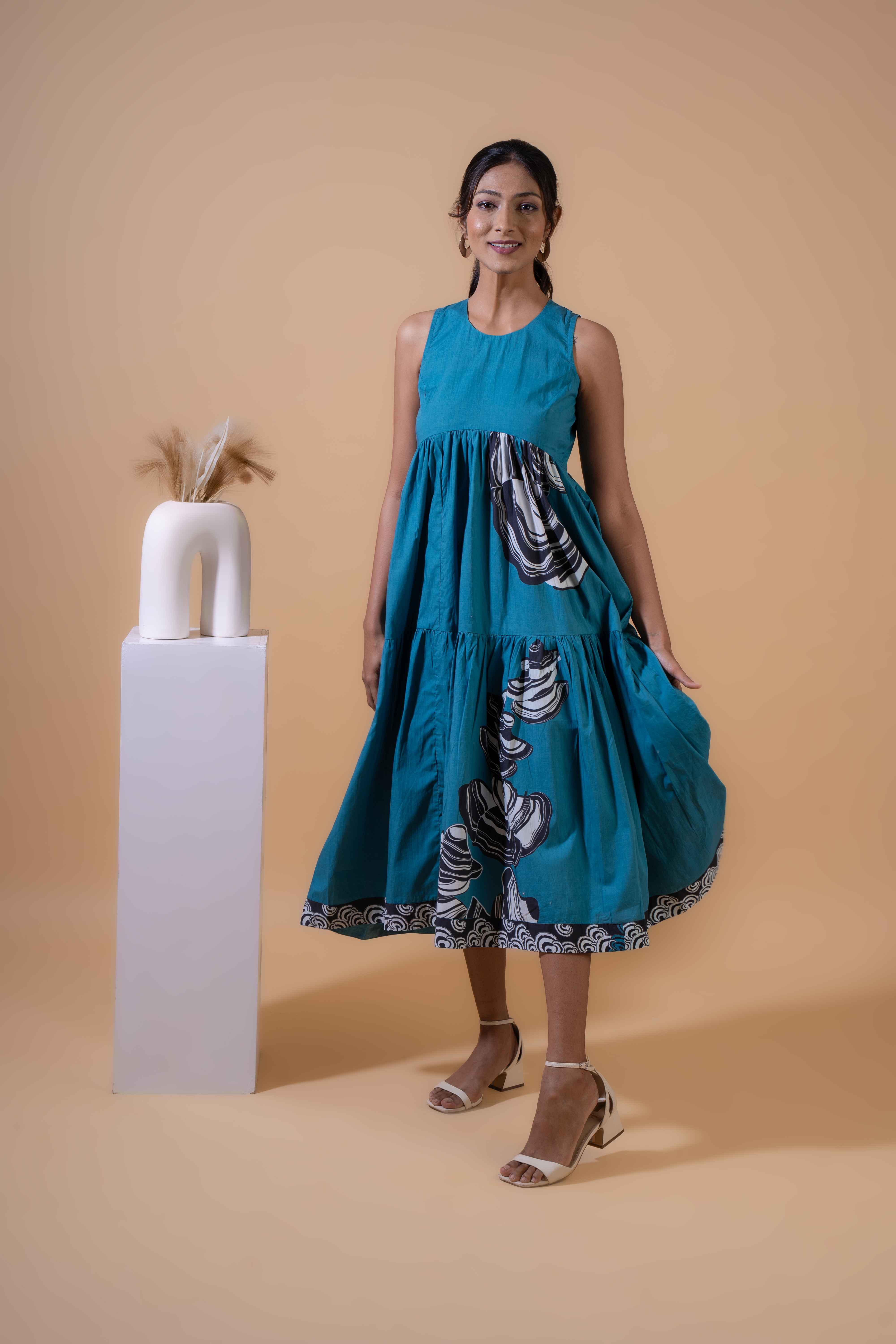Oceanic Waves Midi Dress
