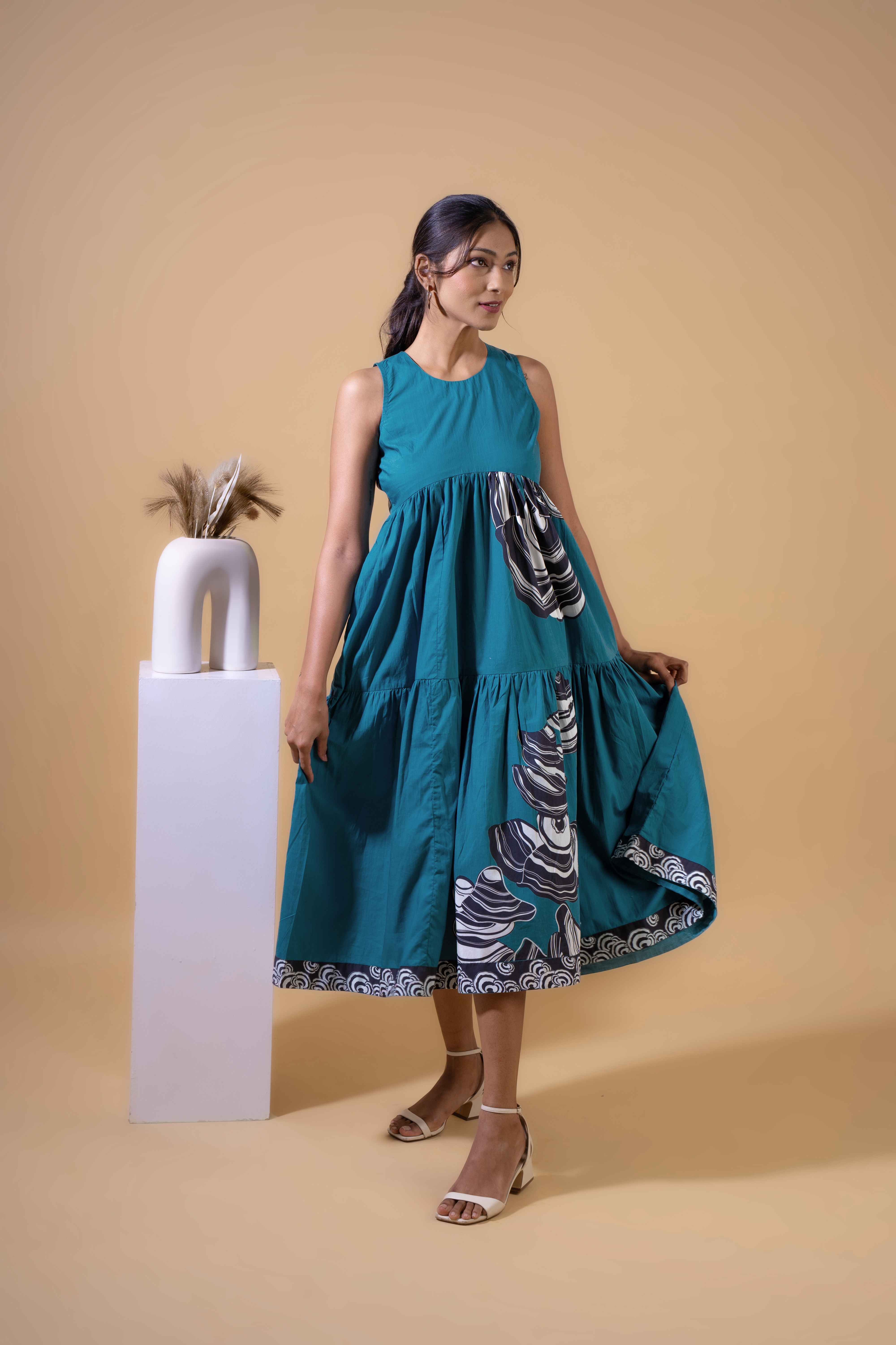 Oceanic Waves Midi Dress