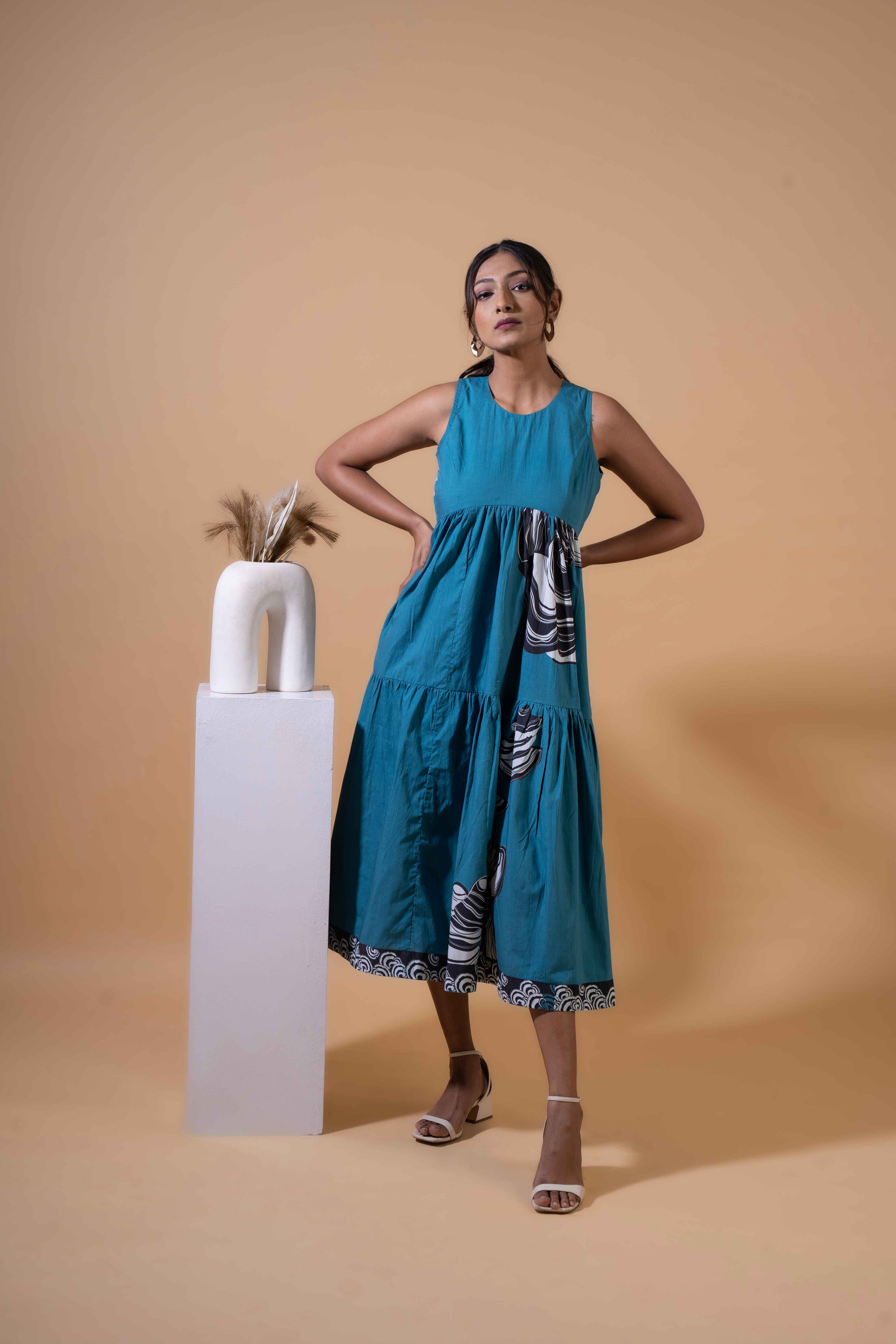 Oceanic Waves Midi Dress