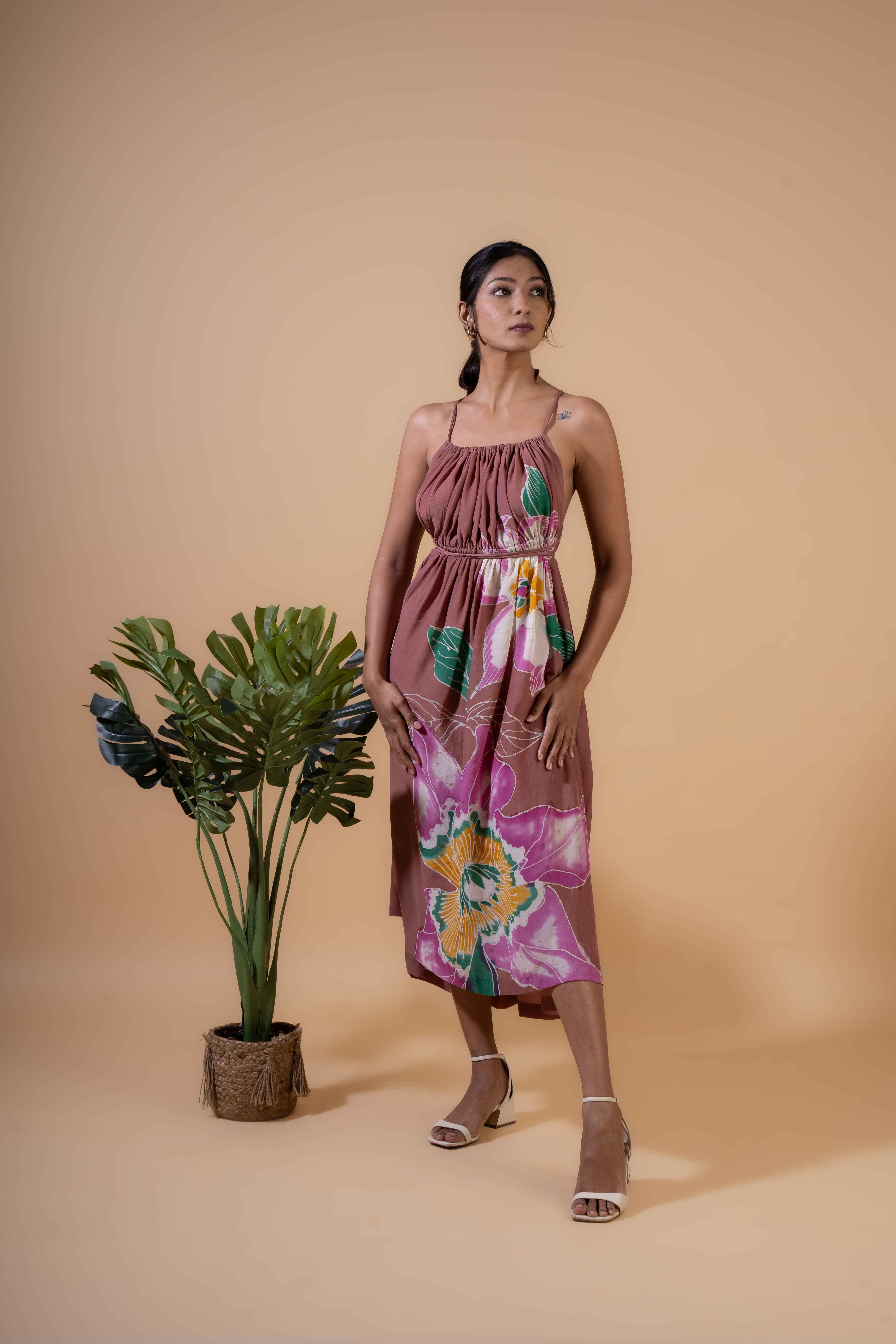 Dusky Petal Halter Dress