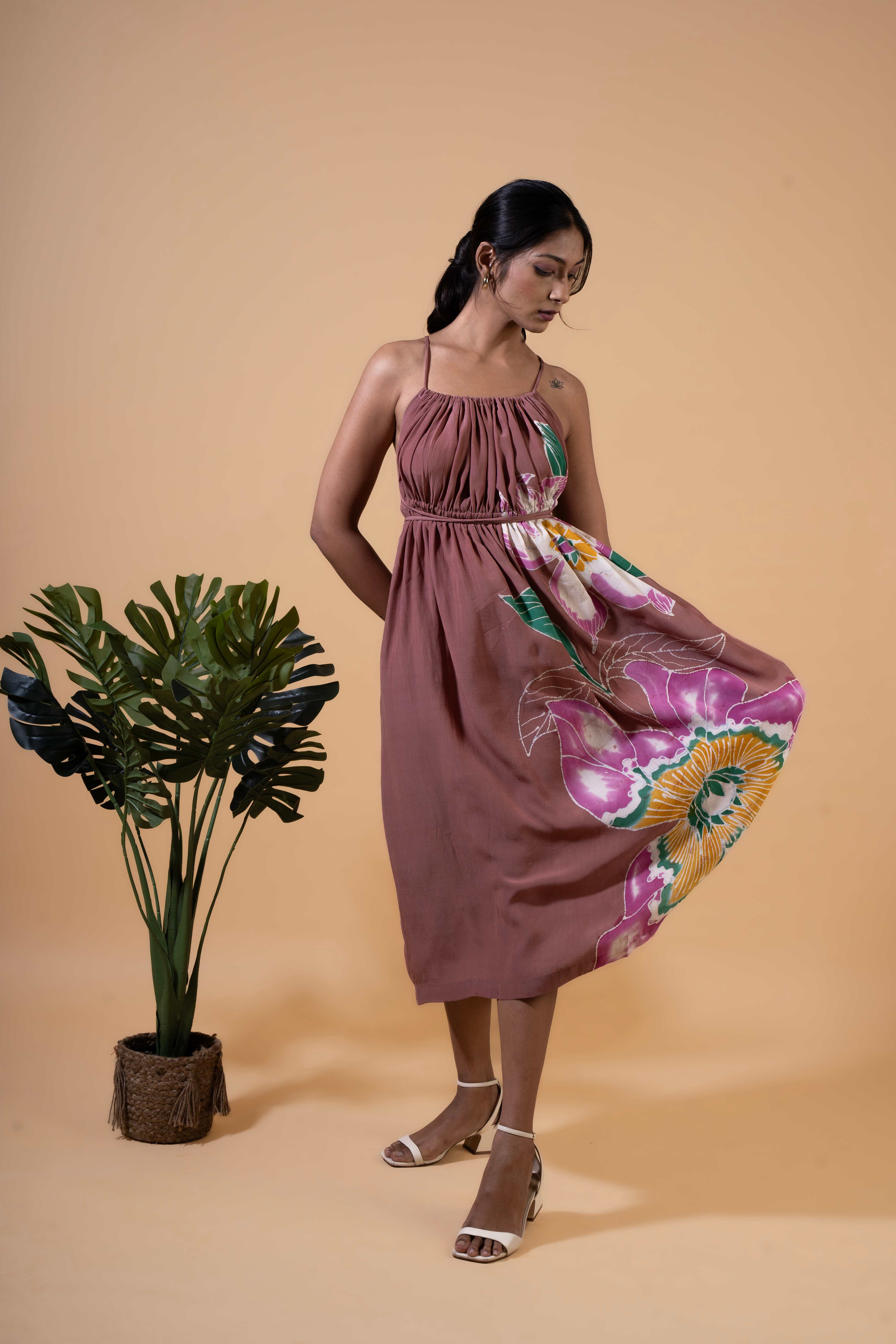 Dusky Petal Halter Dress