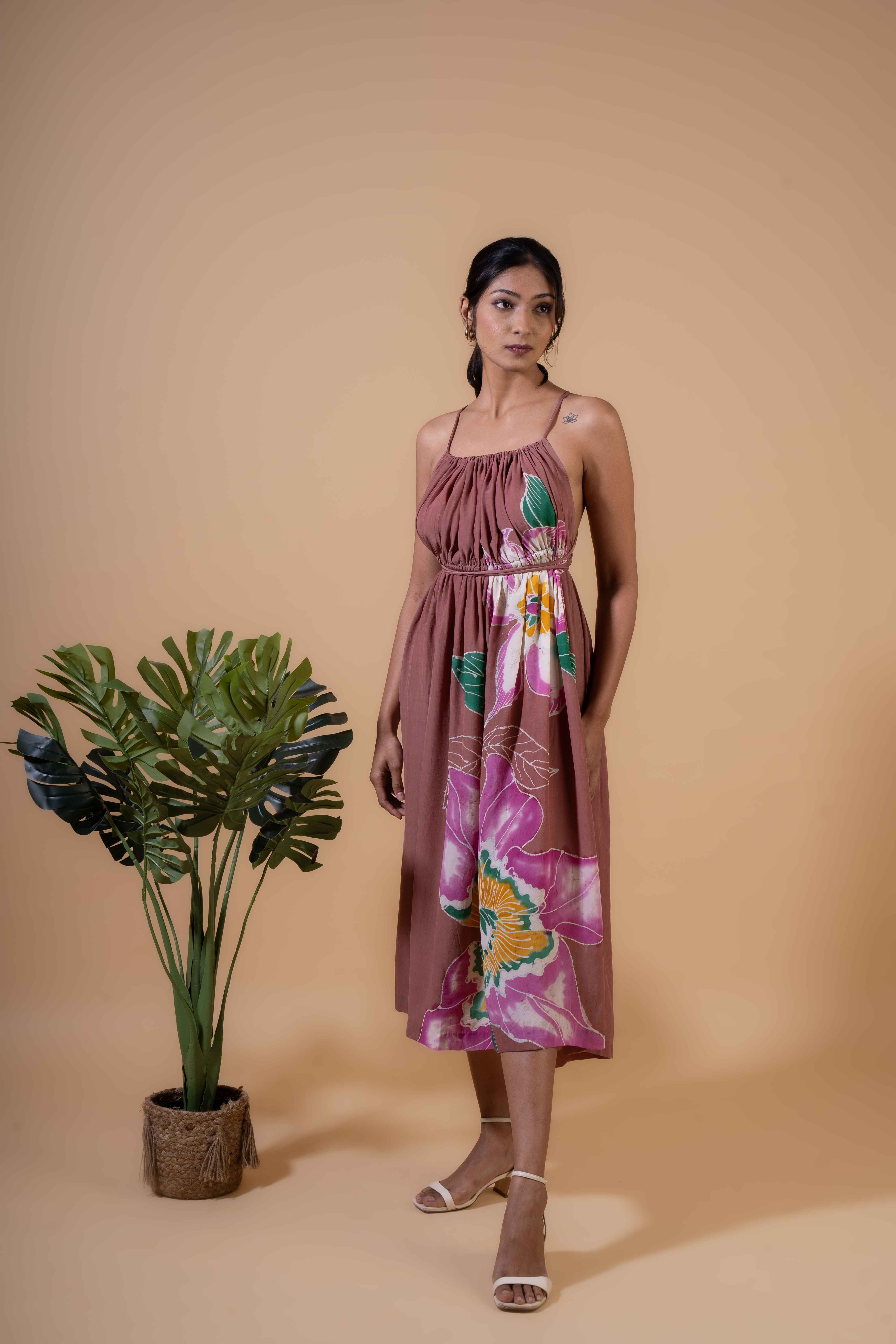 Dusky Petal Halter Dress