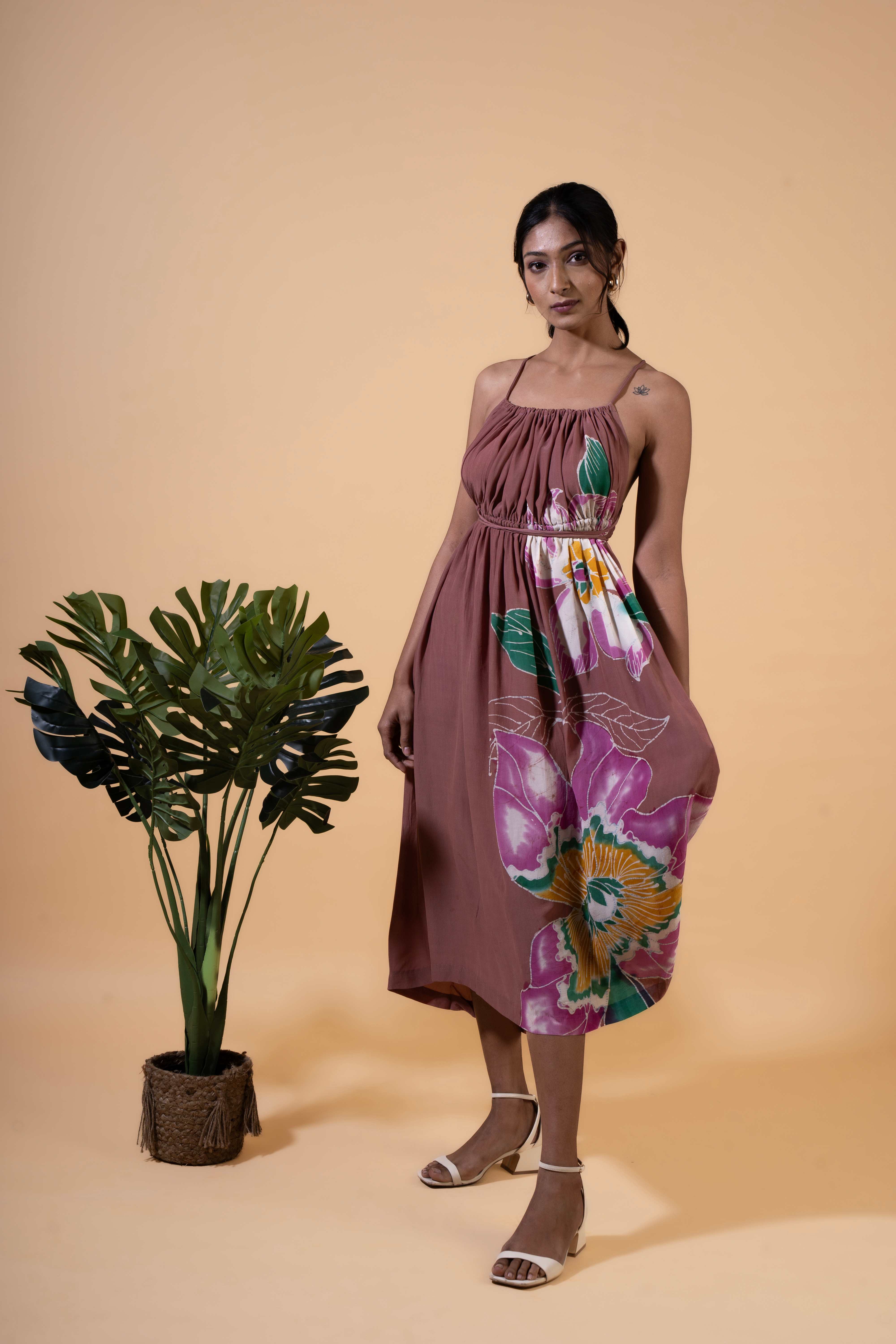 Dusky Petal Halter Dress