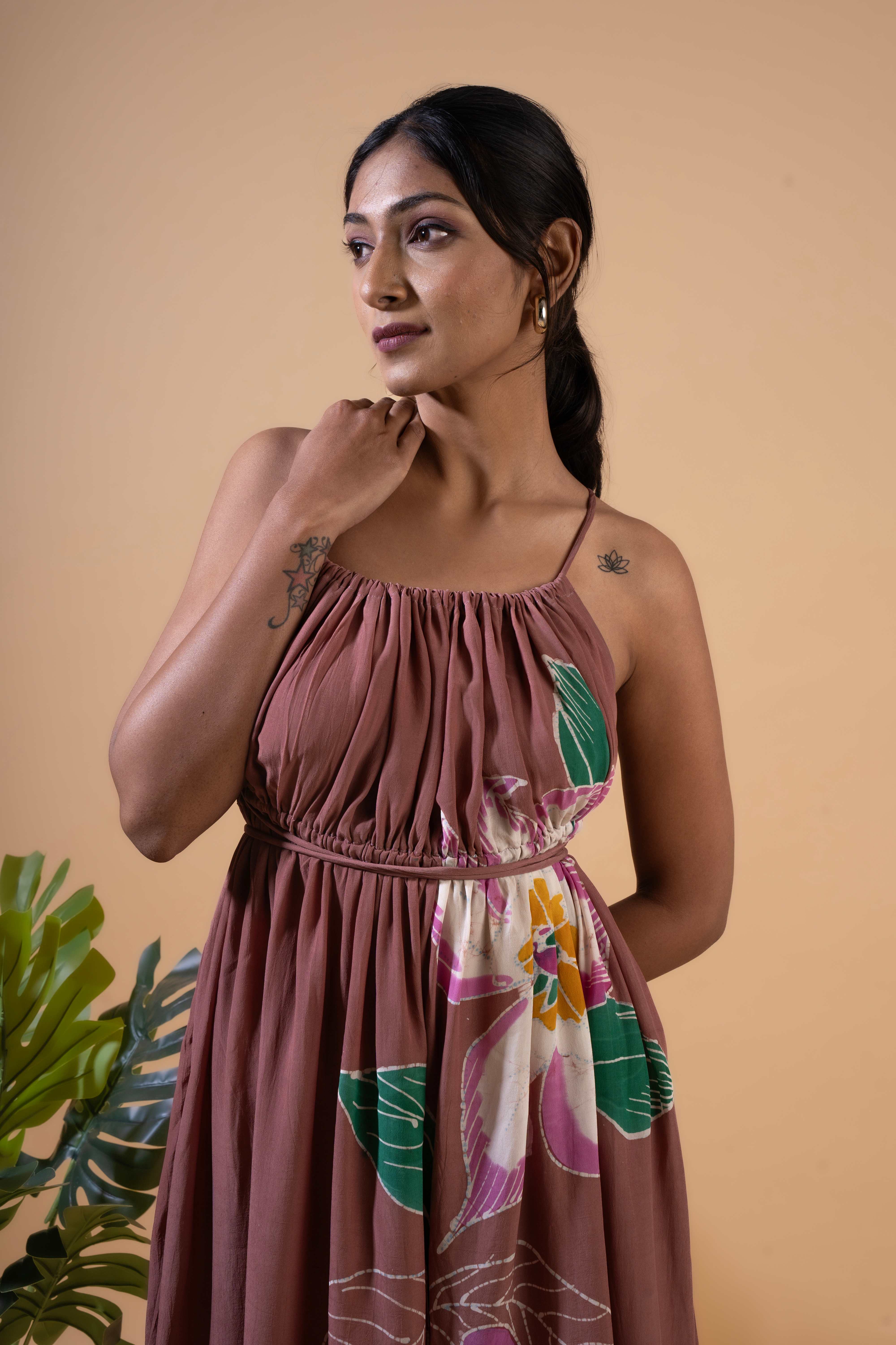 Dusky Petal Halter Dress
