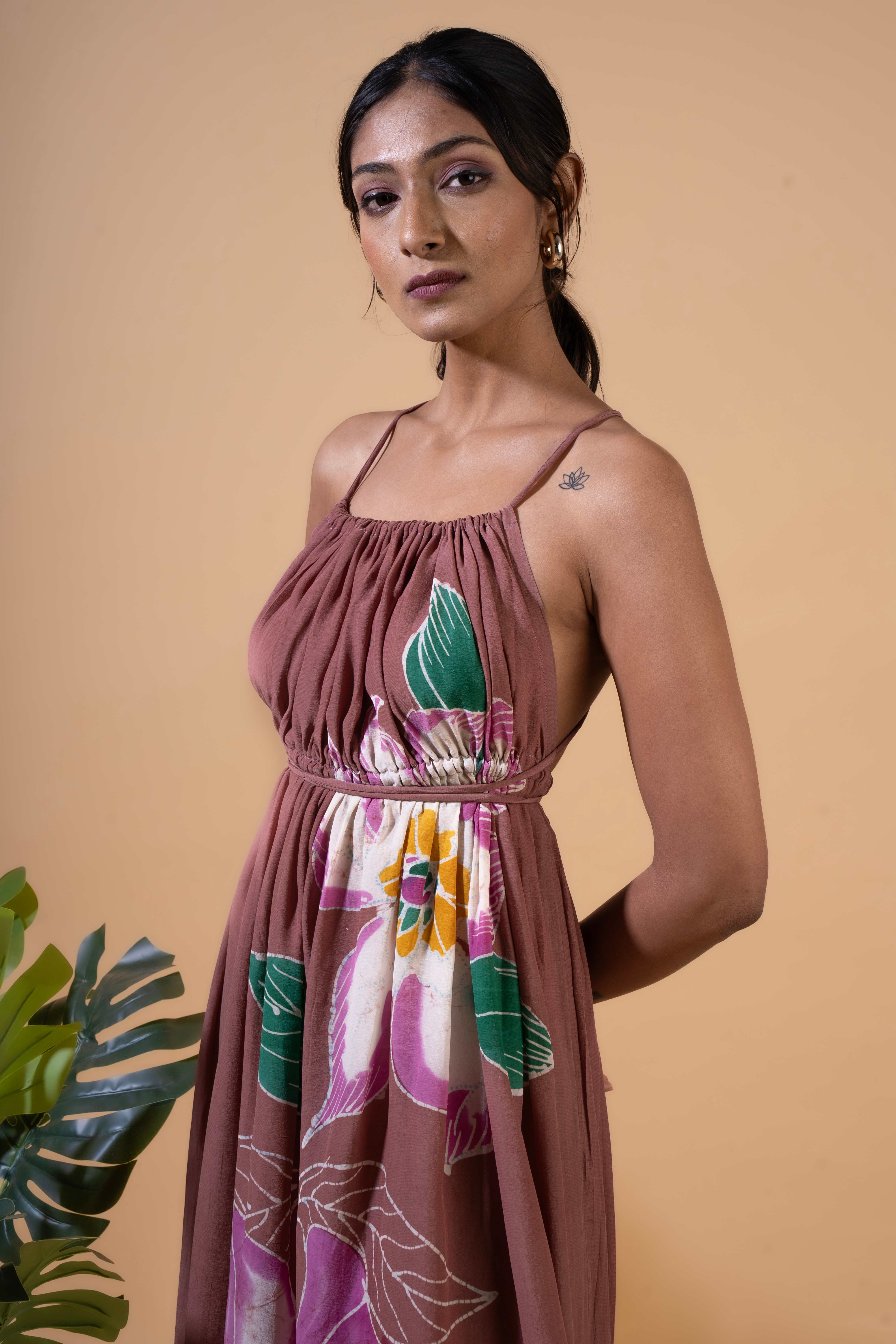 Dusky Petal Halter Dress