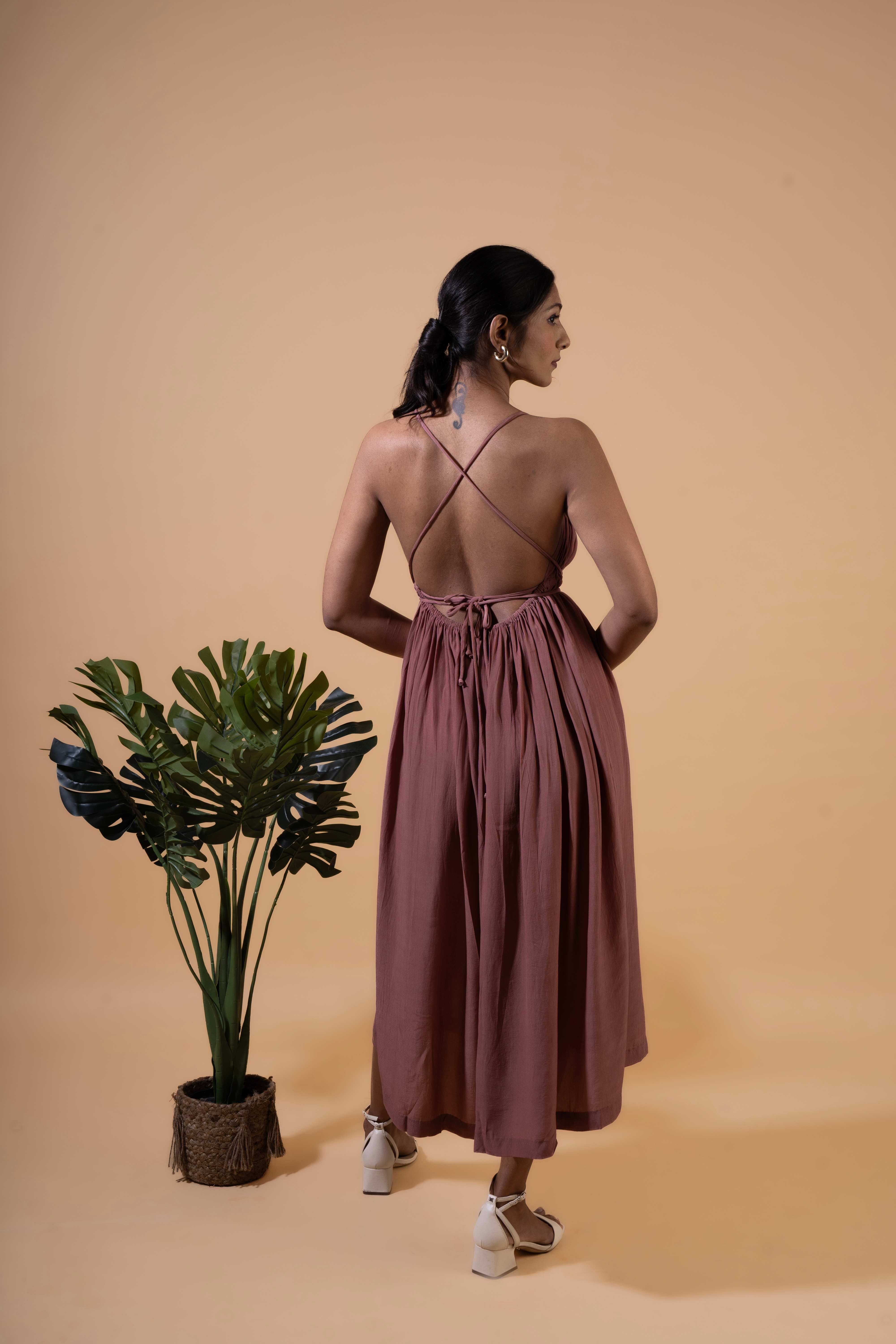Dusky Petal Halter Dress