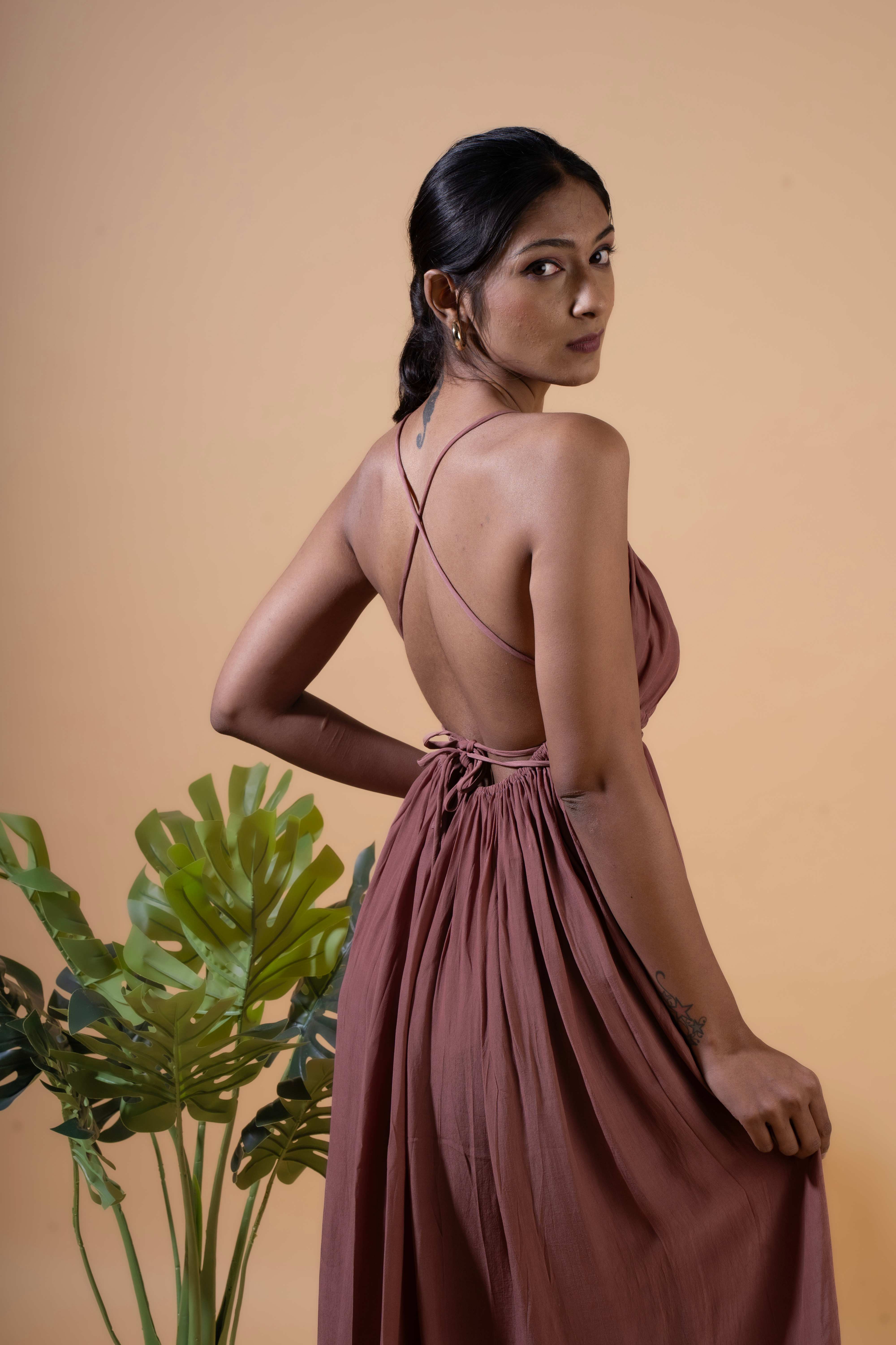 Dusky Petal Halter Dress