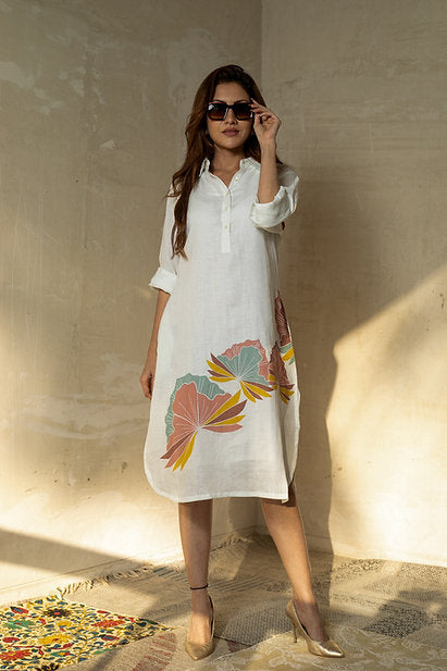 Ivory Petals Shirt Dress