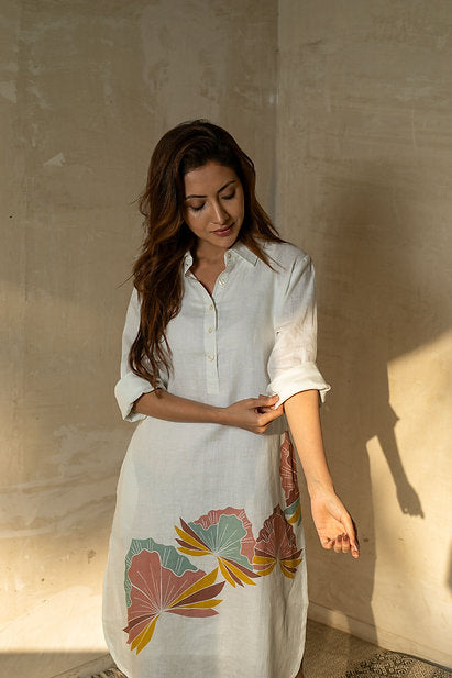 Ivory Petals Shirt Dress
