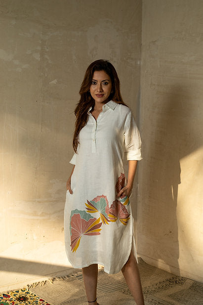 Ivory Petals Shirt Dress