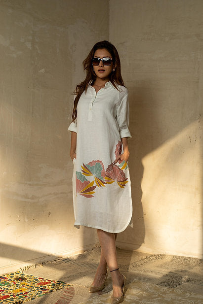 Ivory Petals Shirt Dress