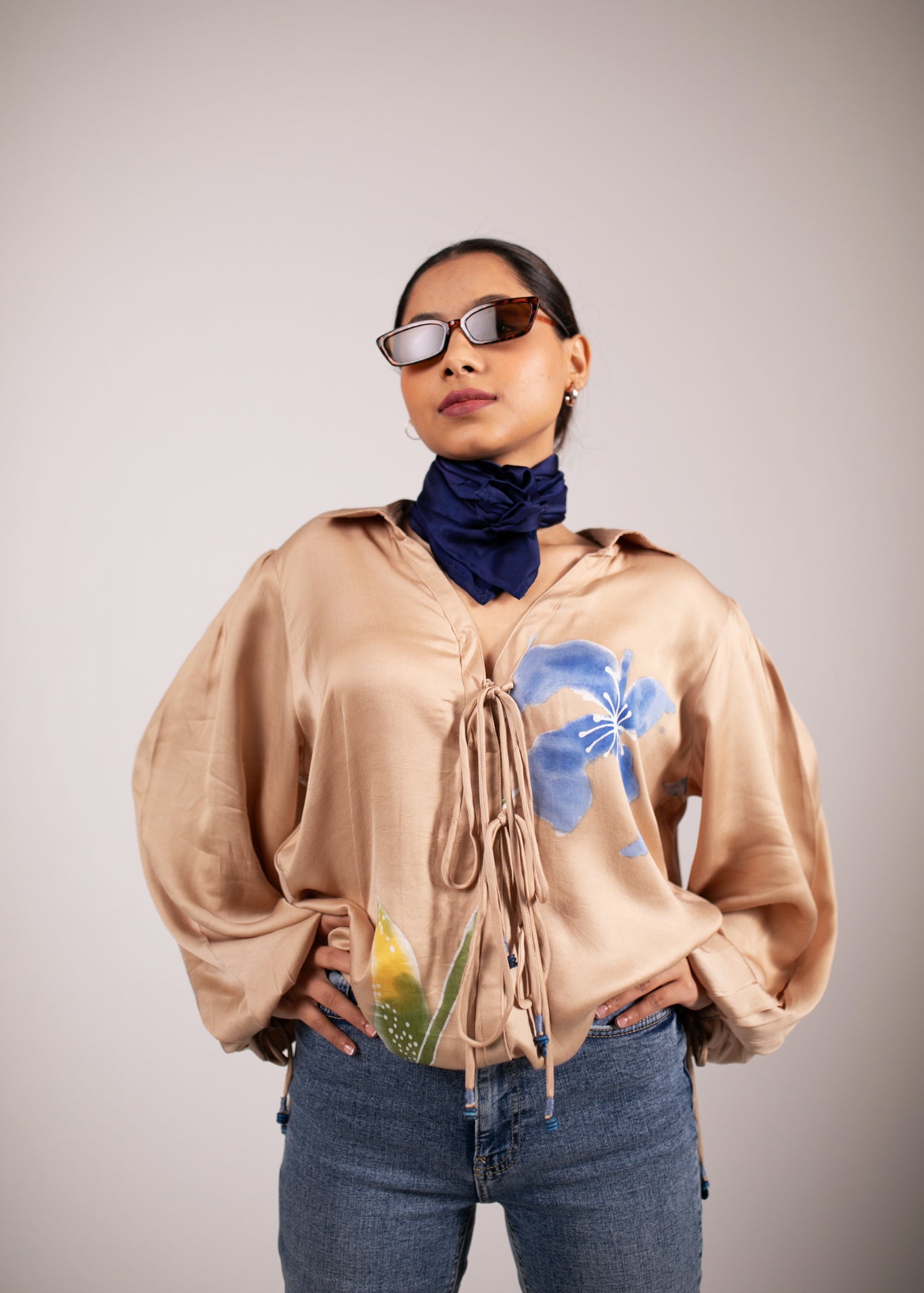 Iris Blues Tie-up Shirt