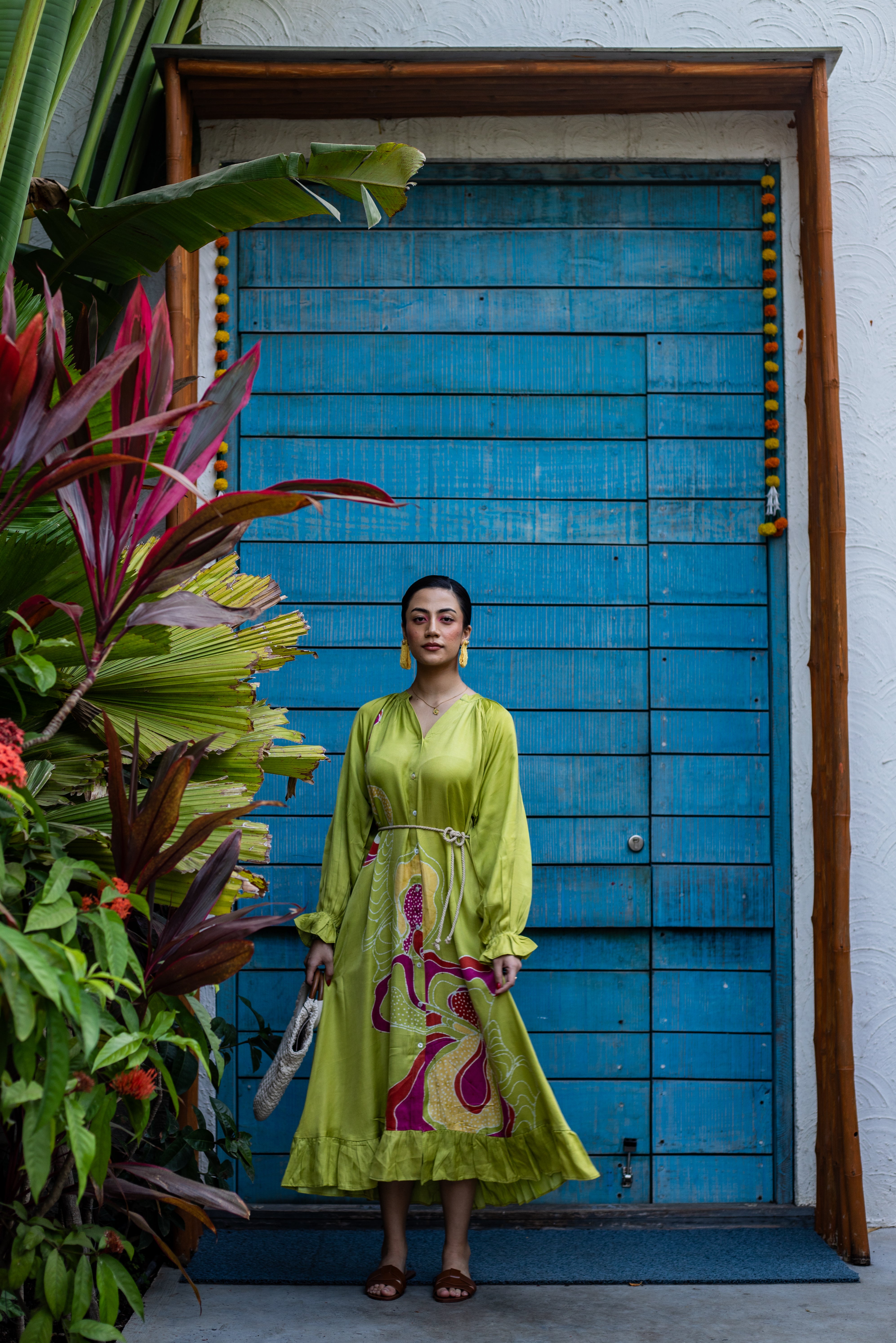 Olive Batik Cascade Dress
