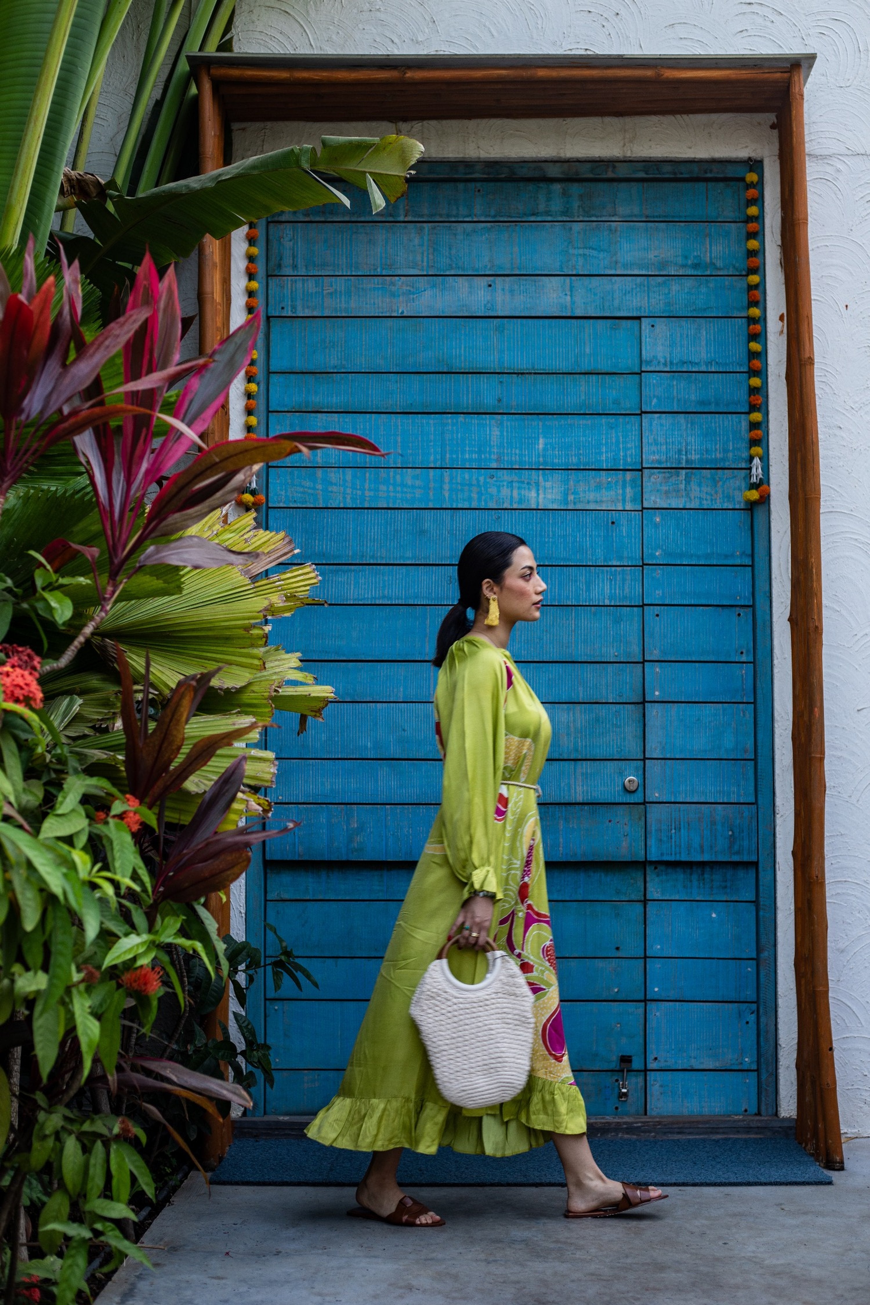 Olive Batik Cascade Dress
