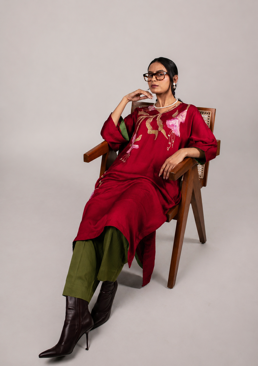 Crimson Drooping Kurta Set