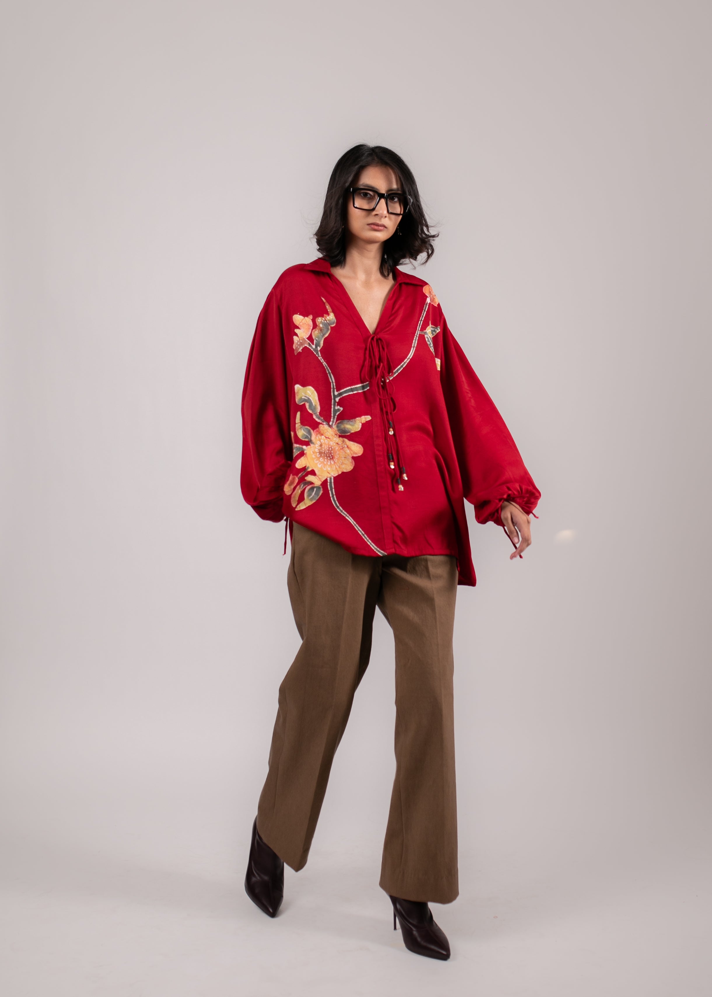 Crimson Dusk Tie-up Shirt