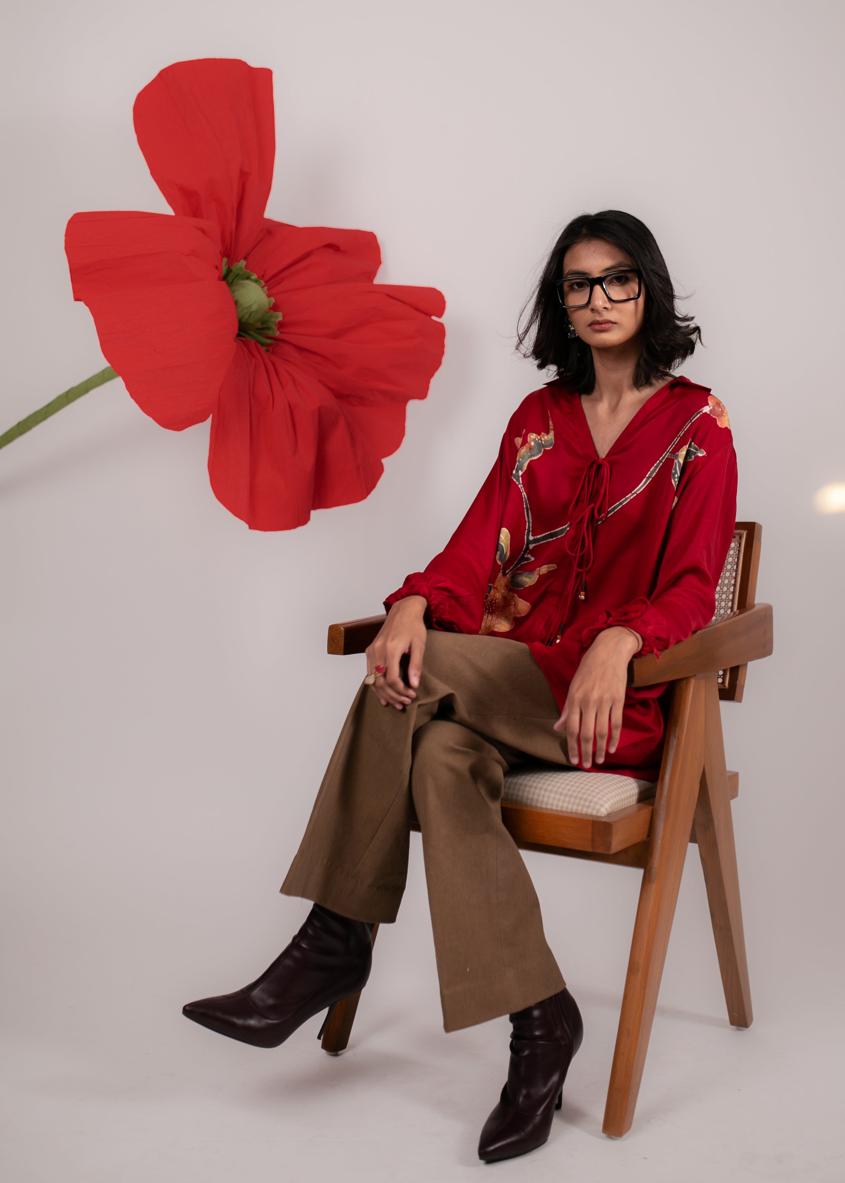 Crimson Dusk Tie-up Shirt